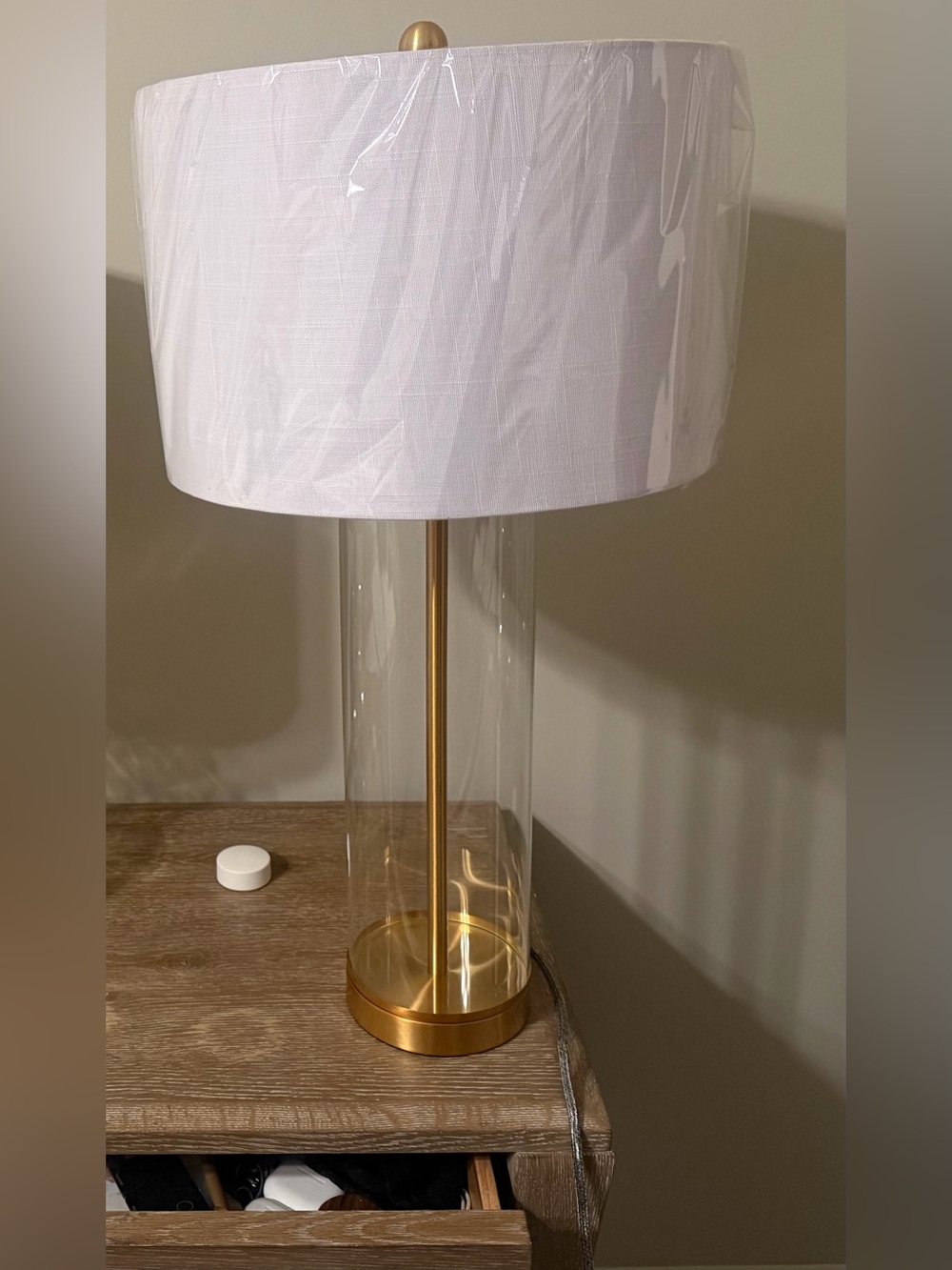 Gold and Clear Glass Table Lamp with White Shade - Unbranded